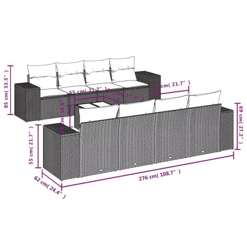  9 részes világosszürke polyrattan kerti ülőgarnitúra párnával