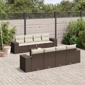    9 részes barna polyrattan kerti ülőgarnitúra párnákkal