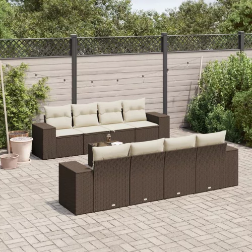  9 részes barna polyrattan kerti ülőgarnitúra párnákkal