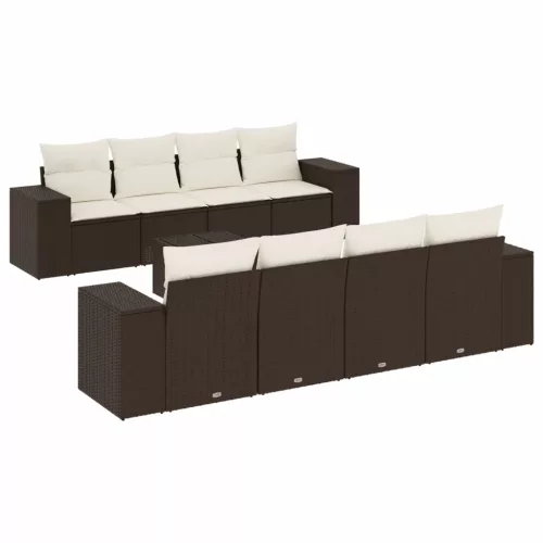  9 részes barna polyrattan kerti ülőgarnitúra párnákkal