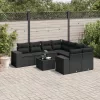  9 részes fekete polyrattan kerti ülőgarnitúra párnákkal