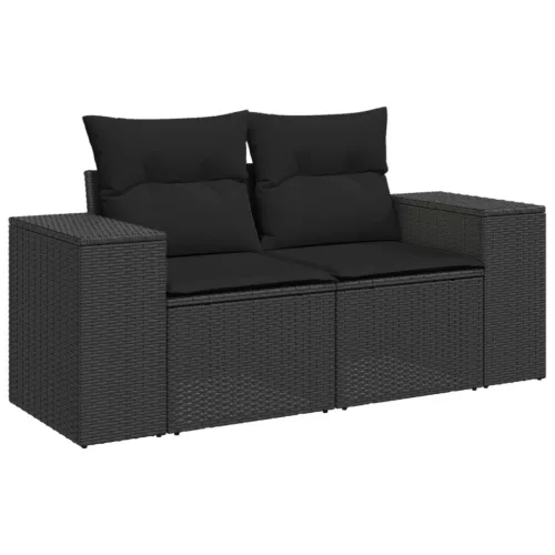  9 részes fekete polyrattan kerti ülőgarnitúra párnákkal