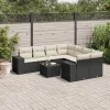 9 részes fekete polyrattan kerti ülőgarnitúra párnákkal
