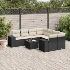    9 részes fekete polyrattan kerti ülőgarnitúra párnákkal