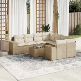    9 részes bézs polyrattan kerti ülőgarnitúra párnákkal
