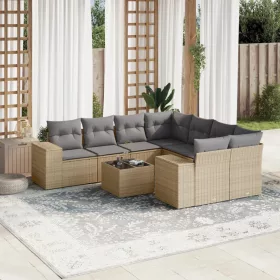    9 részes bézs polyrattan kerti ülőgarnitúra párnákkal