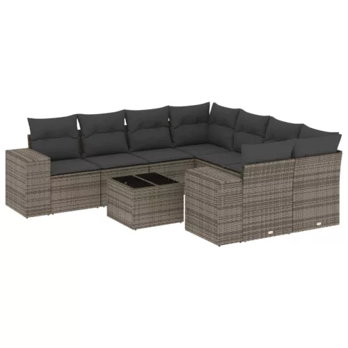 9 részes szürke polyrattan kerti ülőgarnitúra párnákkal