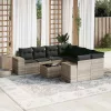  9 részes világosszürke polyrattan kerti ülőgarnitúra párnával