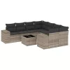  9 részes világosszürke polyrattan kerti ülőgarnitúra párnával