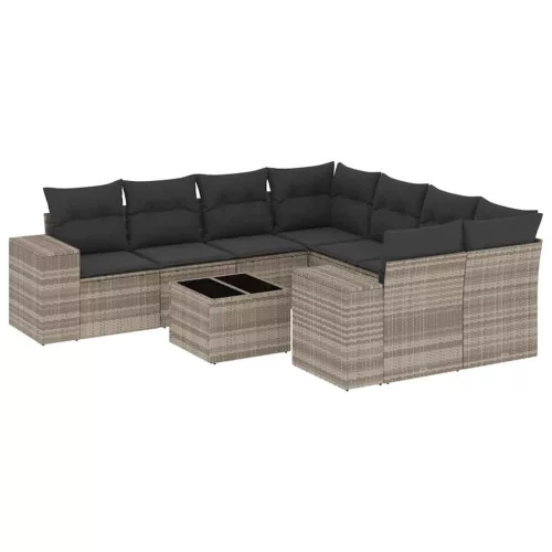  9 részes világosszürke polyrattan kerti ülőgarnitúra párnával