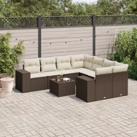    9 részes barna polyrattan kerti ülőgarnitúra párnákkal