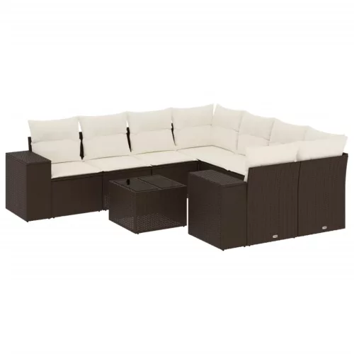 9 részes barna polyrattan kerti ülőgarnitúra párnákkal