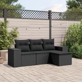   4 részes fekete polyrattan kerti ülőgarnitúra párnákkal