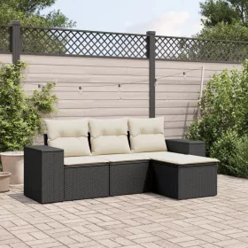    4 részes fekete polyrattan kerti ülőgarnitúra párnákkal