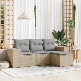    4 részes bézs polyrattan kerti ülőgarnitúra párnákkal