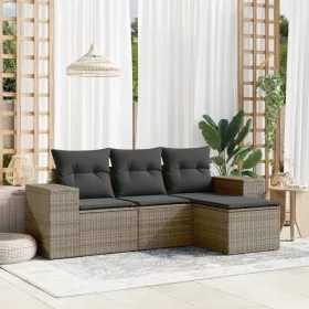    4 részes szürke polyrattan kerti ülőgarnitúra párnákkal