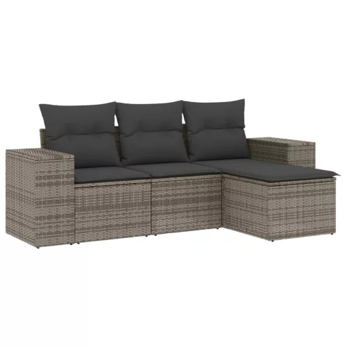  4 részes szürke polyrattan kerti ülőgarnitúra párnákkal