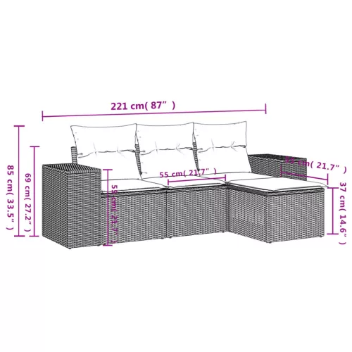  4 részes szürke polyrattan kerti ülőgarnitúra párnákkal