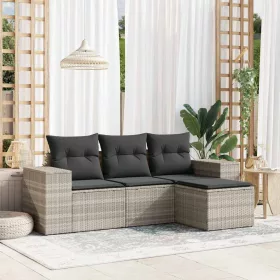    4 részes világosszürke polyrattan kerti ülőgarnitúra párnákkal