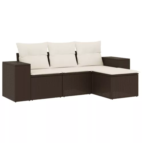  4 részes barna polyrattan kerti ülőgarnitúra párnákkal