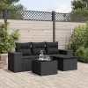  5 részes fekete polyrattan kerti kanapészett párnákkal