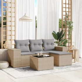    5 részes bézs polyrattan kerti ülőgarnitúra párnákkal