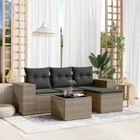    5 részes szürke polyrattan kerti ülőgarnitúra párnákkal