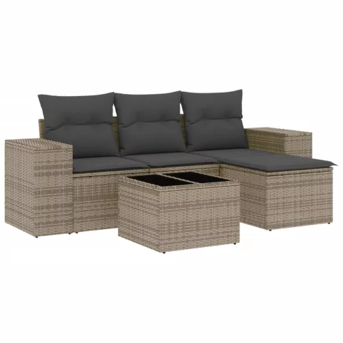  5 részes szürke polyrattan kerti ülőgarnitúra párnákkal