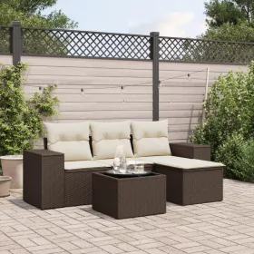  5 részes barna polyrattan kerti ülőgarnitúra párnával