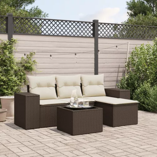  5 részes barna polyrattan kerti ülőgarnitúra párnával