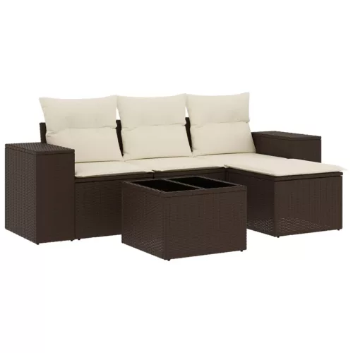  5 részes barna polyrattan kerti ülőgarnitúra párnával