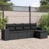  5 részes fekete polyrattan kerti kanapészett párnákkal
