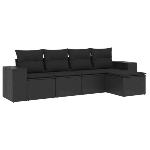  5 részes fekete polyrattan kerti kanapészett párnákkal