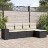  5 részes fekete polyrattan kerti kanapészett párnákkal