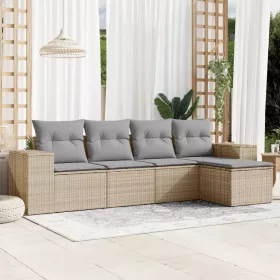    5 részes bézs polyrattan kerti ülőgarnitúra párnákkal