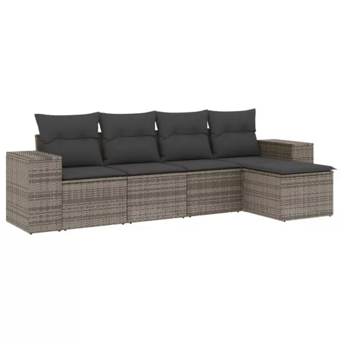  5 részes szürke polyrattan kerti ülőgarnitúra párnákkal