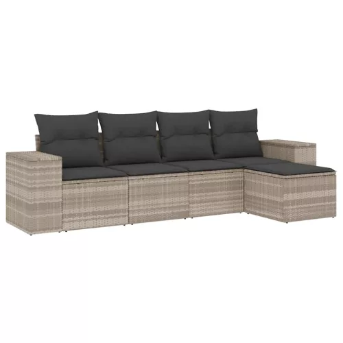  5 részes világosszürke polyrattan kerti ülőgarnitúra párnákkal