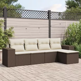  5 részes barna polyrattan kerti ülőgarnitúra párnával