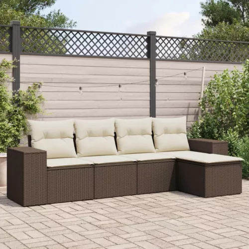  5 részes barna polyrattan kerti ülőgarnitúra párnával