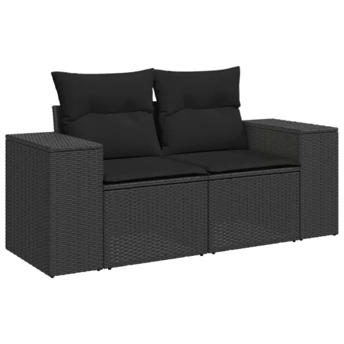  6 részes fekete polyrattan kerti ülőgarnitúra párnákkal