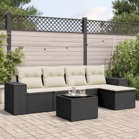    6 részes fekete polyrattan kerti ülőgarnitúra párnákkal
