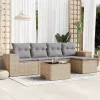  6 részes bézs polyrattan kerti ülőgarnitúra párnával