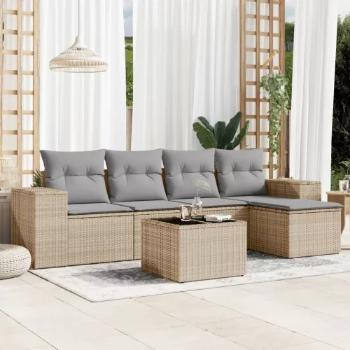  6 részes bézs polyrattan kerti ülőgarnitúra párnával