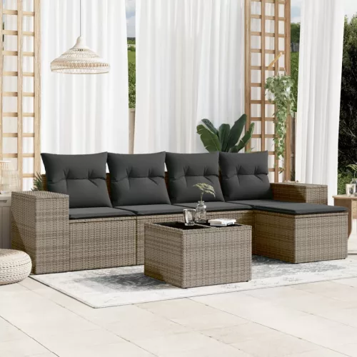  6 részes szürke polyrattan kerti ülőgarnitúra párnákkal