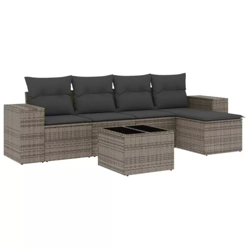  6 részes szürke polyrattan kerti ülőgarnitúra párnákkal
