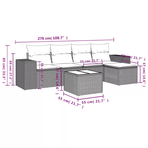  6 részes szürke polyrattan kerti ülőgarnitúra párnákkal