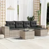  6 részes világosszürke polyrattan kerti ülőgarnitúra párnákkal