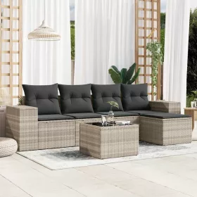    6 részes világosszürke polyrattan kerti ülőgarnitúra párnákkal