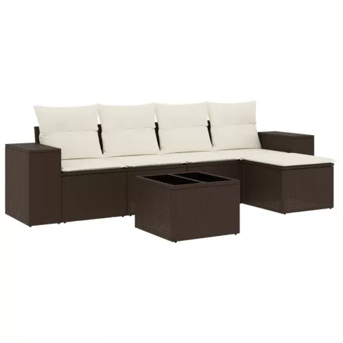  6 részes barna polyrattan kerti ülőgarnitúra párnával