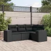  4 részes fekete polyrattan kerti ülőgarnitúra párnákkal